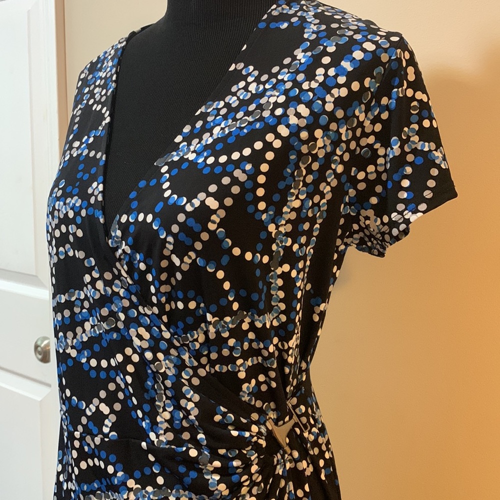EUC Blue Polka Dot Wrap Dress - Picture 3 of 11